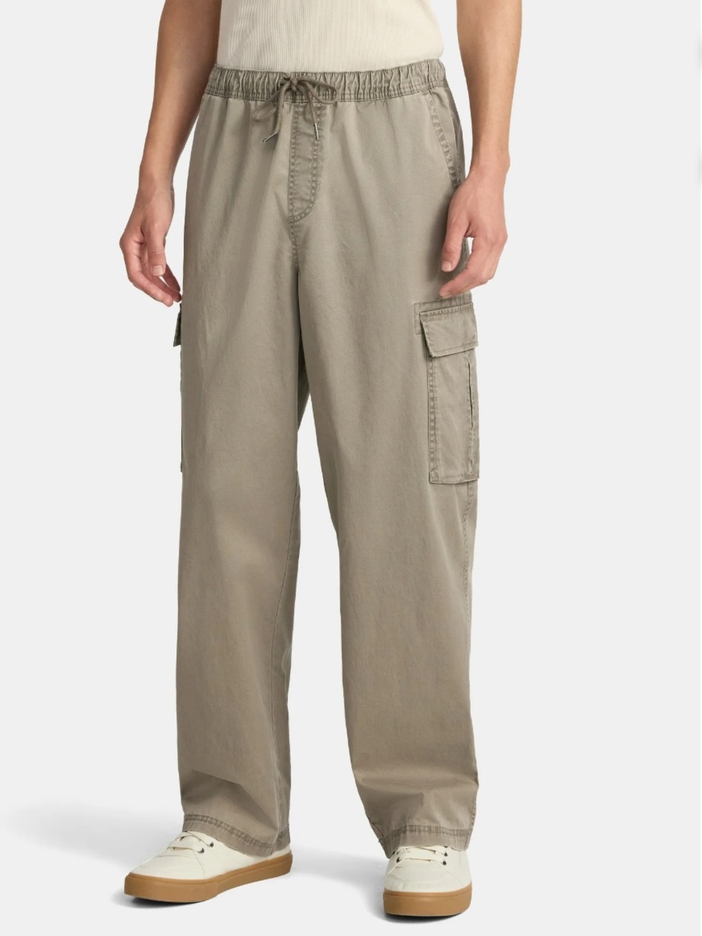 No Boundaries Men's Cargo Pants in Taupe with Drawstring Waist